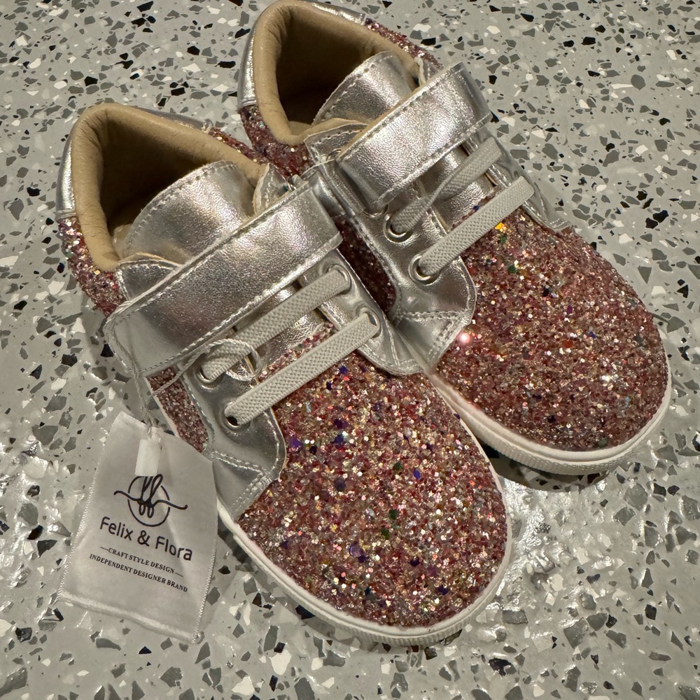 Felix & Flora Sparkly Kids Sneakers - Pink and Silver